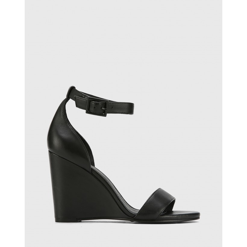 Remina Leather Wedge Heel Sandals Black by Wittner