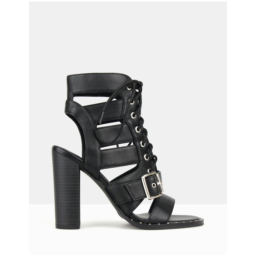Respect Lace Up Block Heels Black by Betts