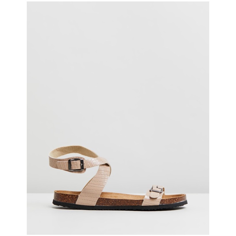 Rex Ankle Strap Sandals Taupe PU by Rubi