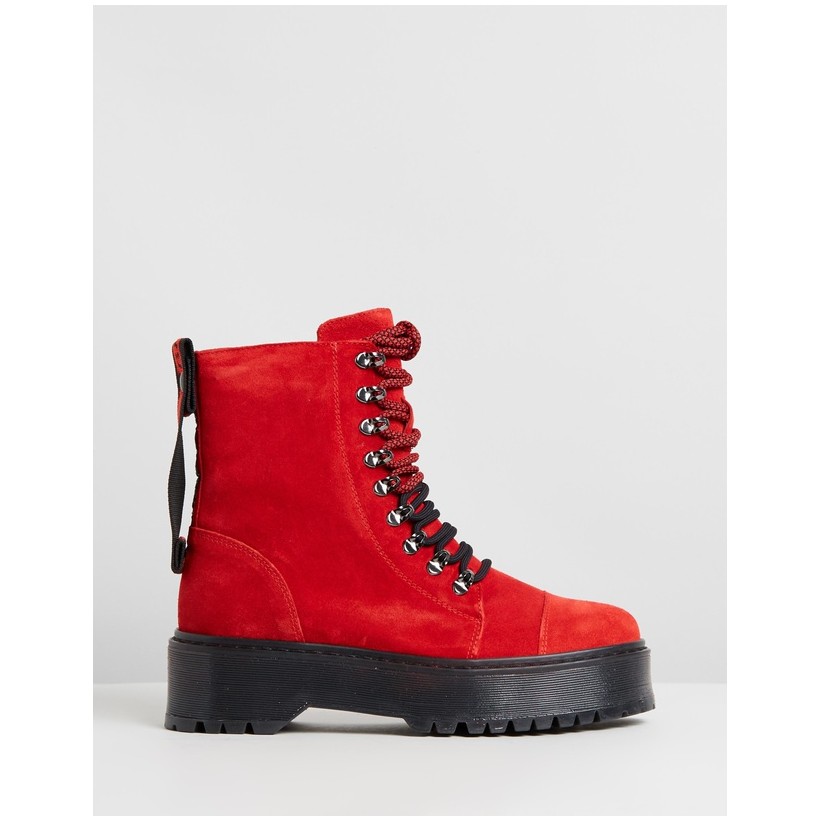 Rifka Super Chunky Leather Ankle Boots Red by Bronx