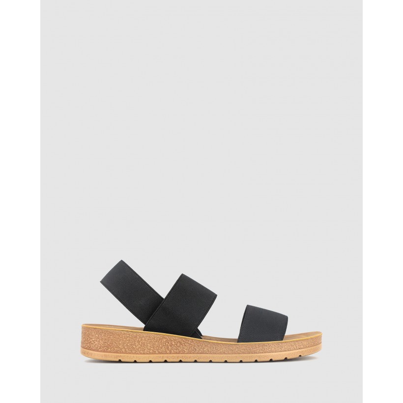 Rise Elastic Low Wedge Sandals Black by Betts