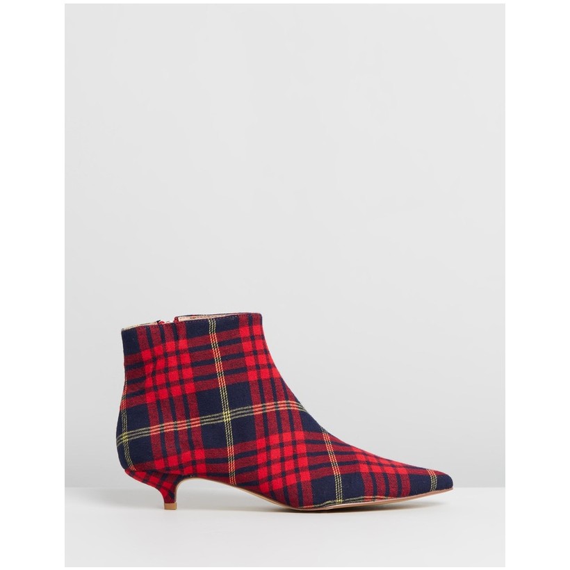 Rise Plaid Kitten Heel Boots Rose by Jaggar The Label