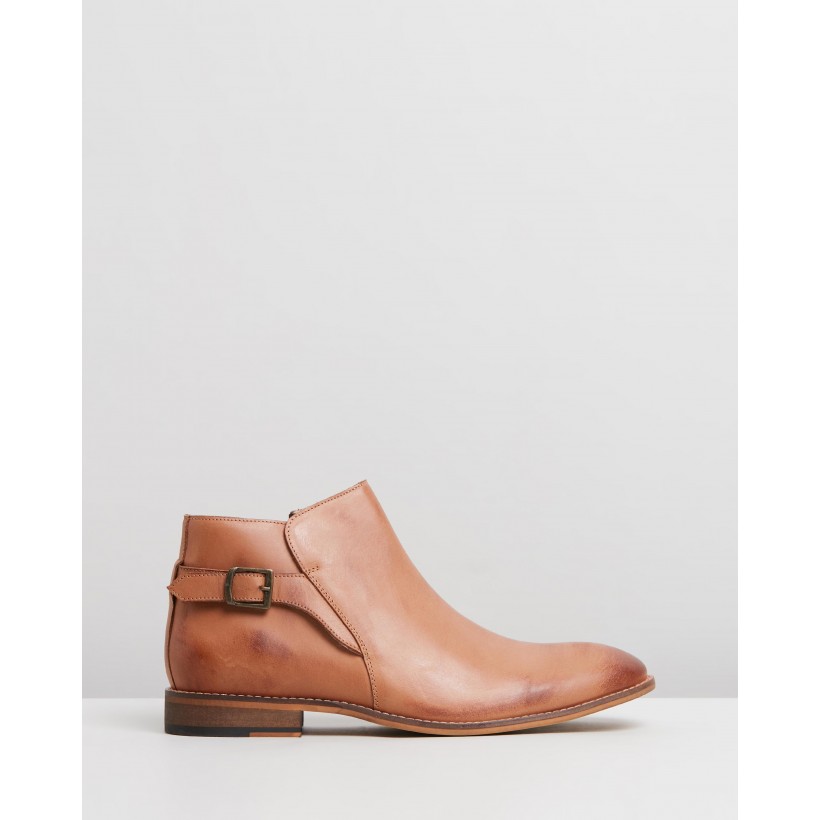 Ronnie Leather Buckle Boots Tan by Double Oak Mills