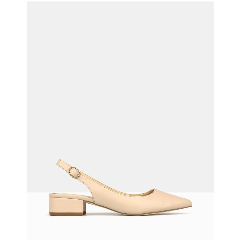 Rookie Pointed Toe Block Heel Pumps Nude by Betts