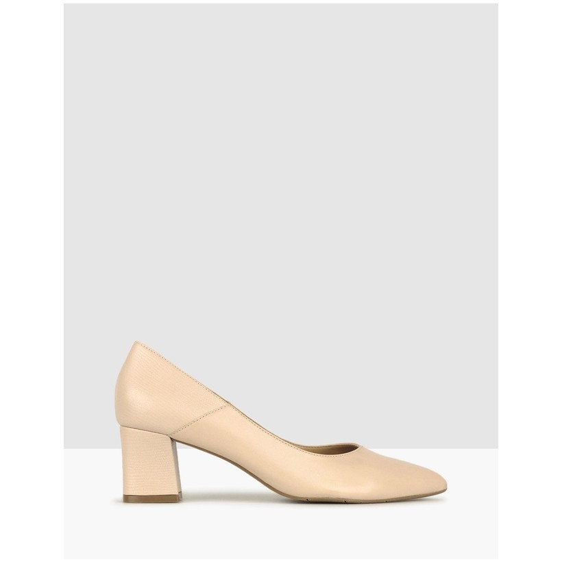Rush Leather Block Heel Pumps Nude by Airflex