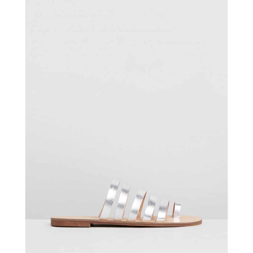 Sandra Strap Leather Slides Silver Leather by Atmos&Here