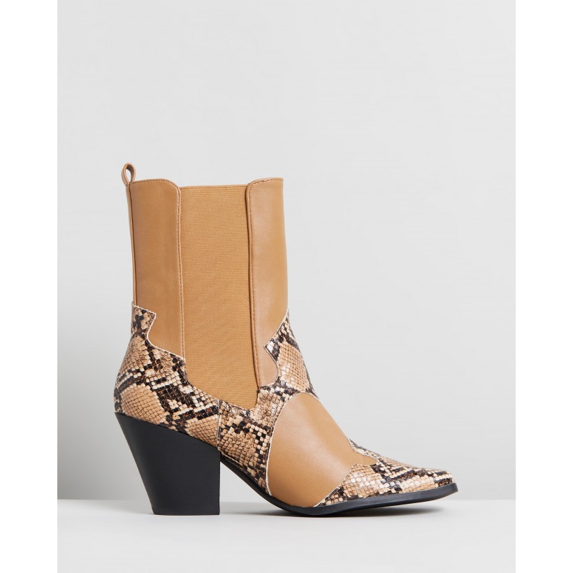 Sapphire Ankle Boots Tan & Snake by Dazie