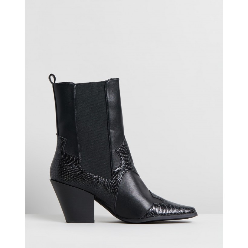 Sapphire Ankle Boots Black & Black Snake by Dazie