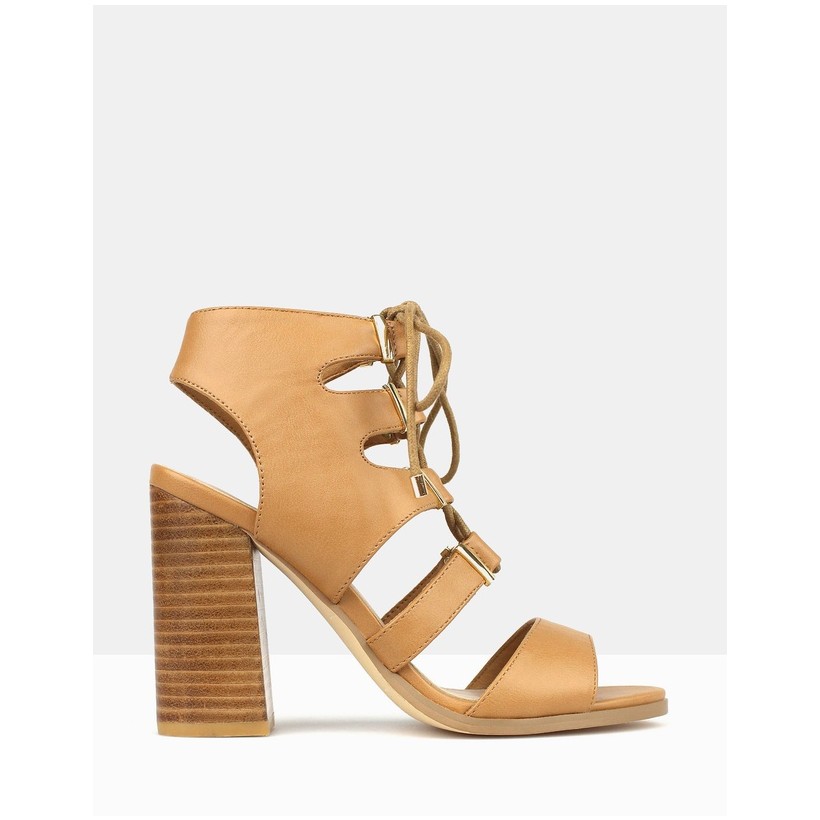 Savage Corset Lace Up Block Heel Sandals Tan by Betts