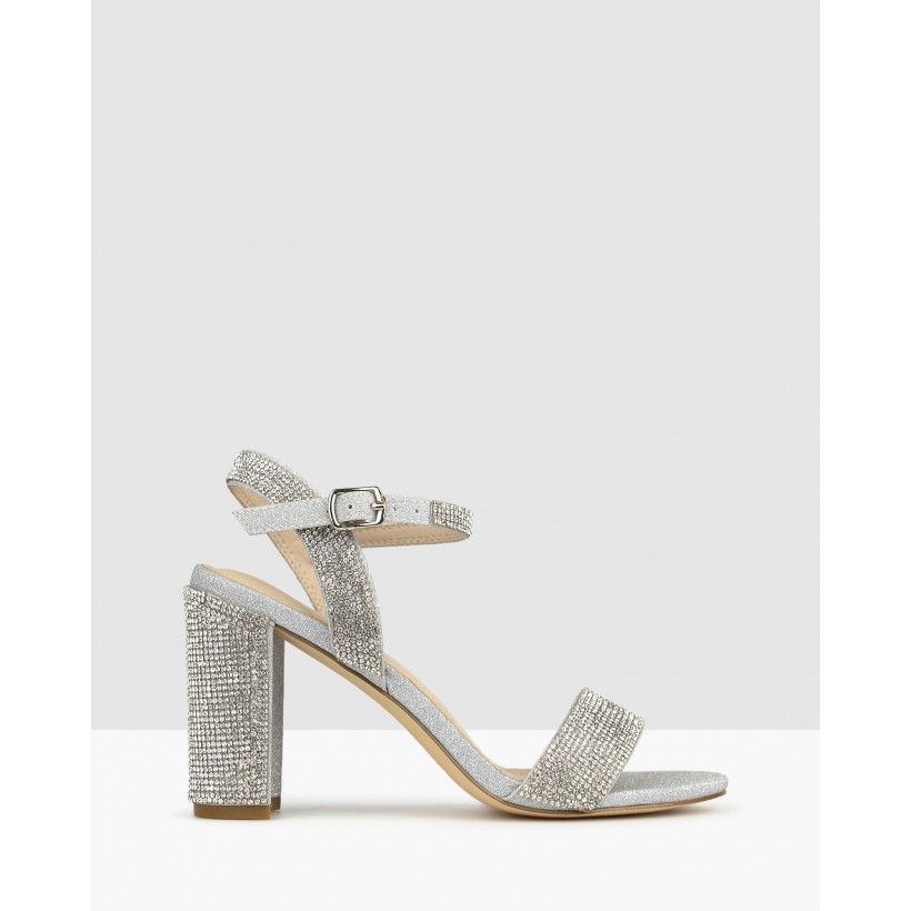 Sherbet Diamante Block Heel Sandals Silver by Betts