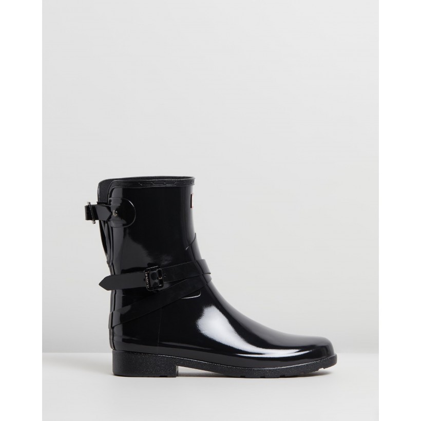 Short Refined Adjustable Gloss Boots Black by Hunter