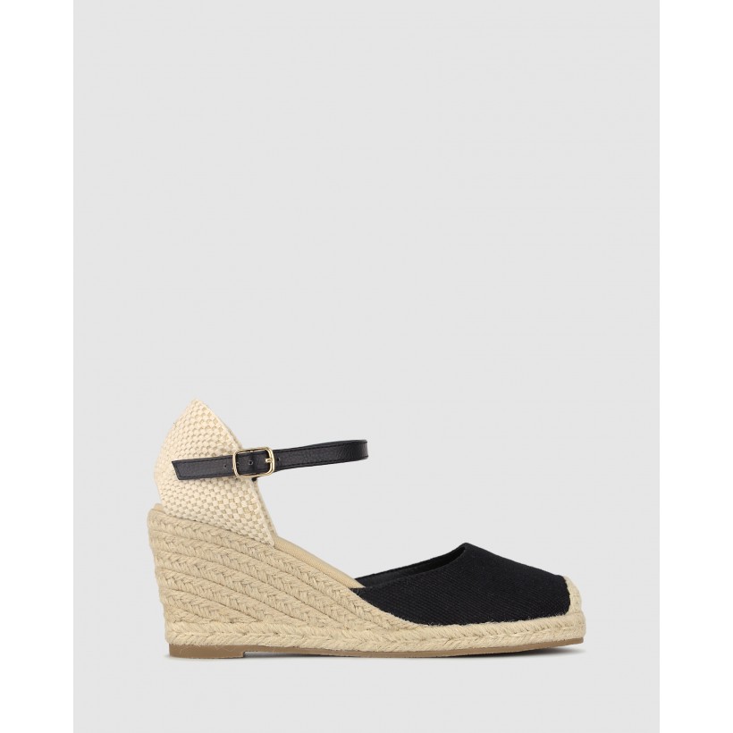 Sicily Wedge Espadrilles Black Canvas by Betts