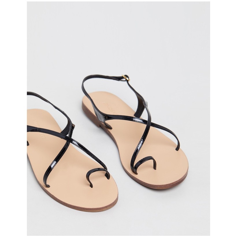 Sierra Leather Sandals Black Patent Leather by Atmos&Here