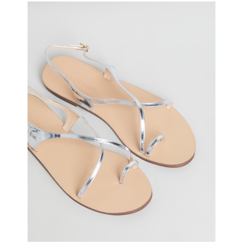 Sierra Leather Sandals Silver Leather by Atmos&Here