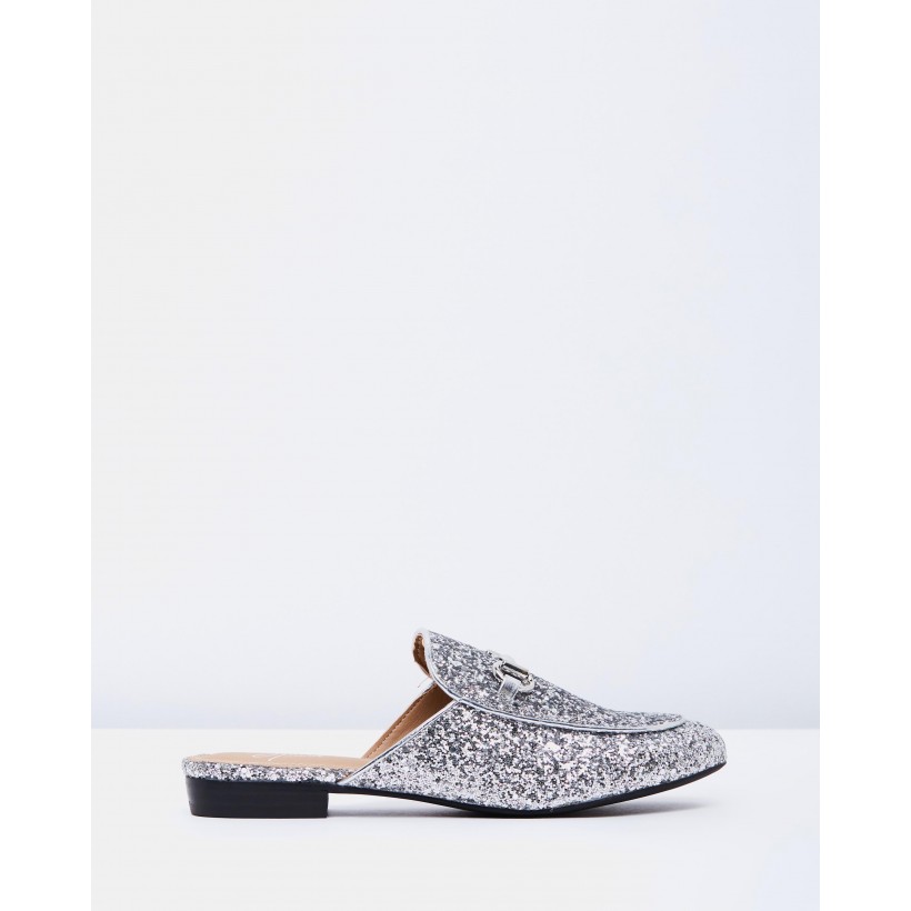 Simona Loafer Mules Silver Glitter by Spurr