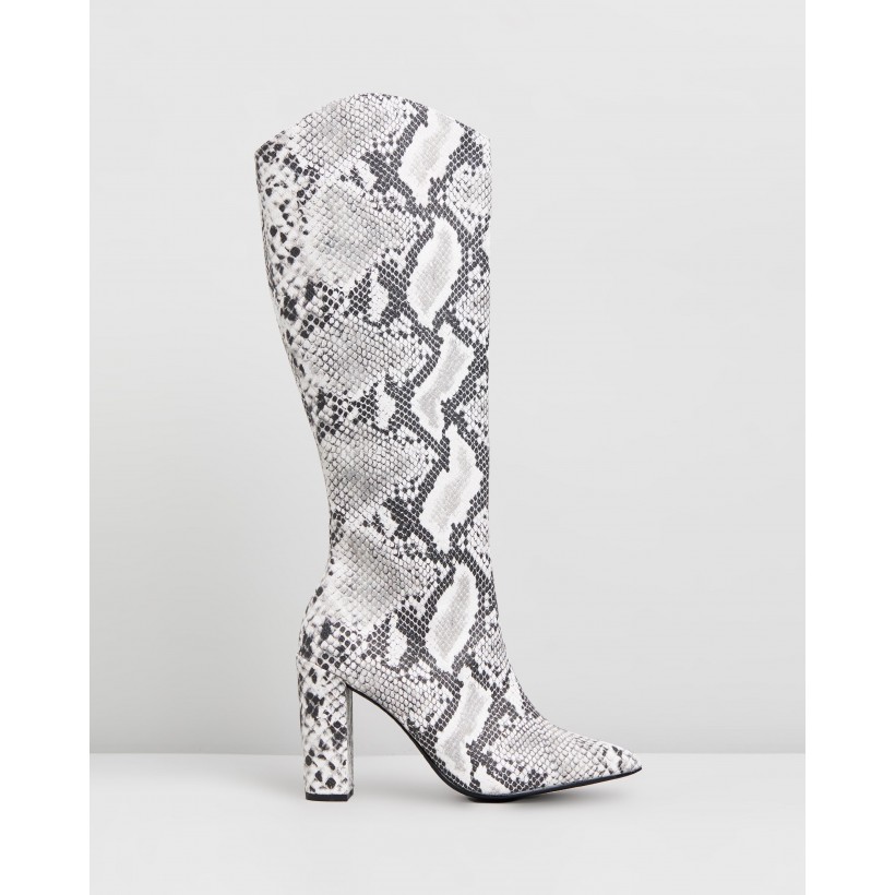 Skylar Boots Black & White Snake by Therapy