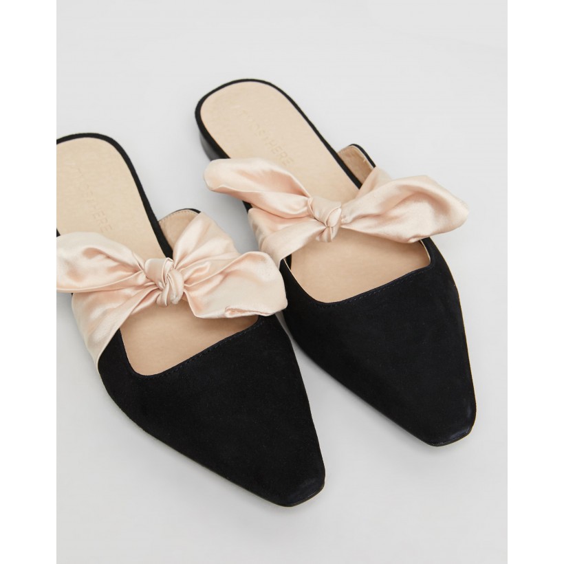 Smyth Leather Flats Black Suede & Beige Satin by Atmos&Here