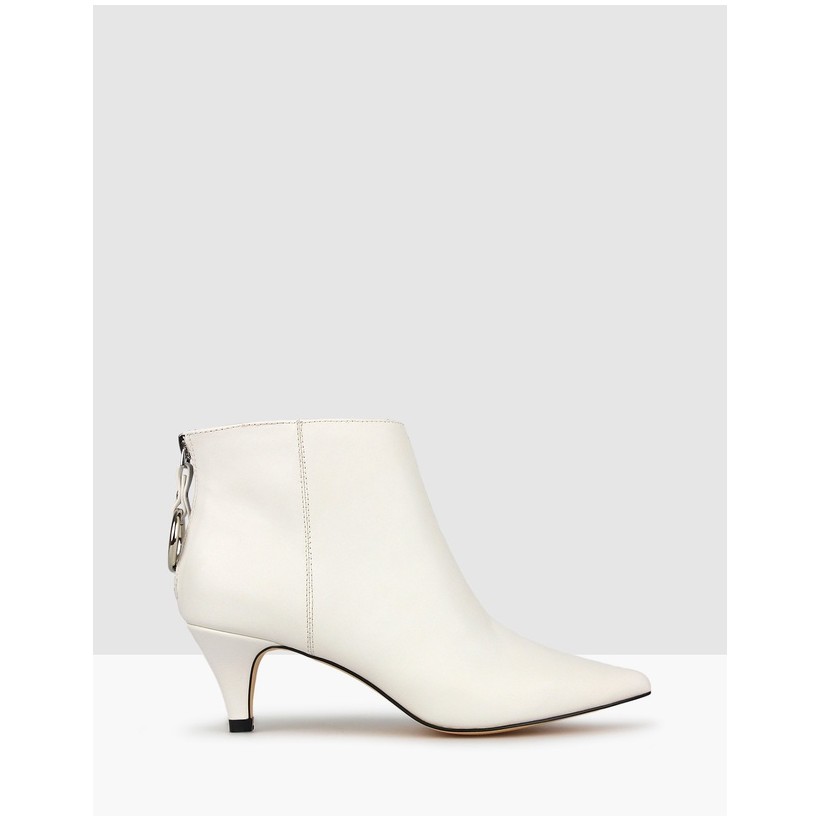 Snap Kitten Heel Ankle Boots White by Betts