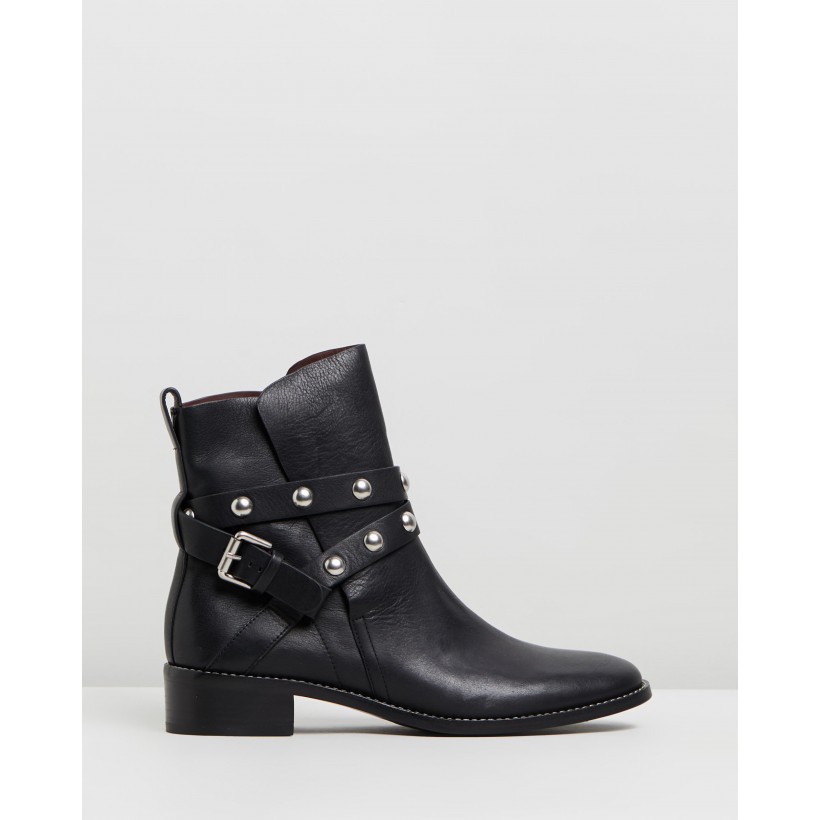 Studded Wrap Leather Flat Boots Black by See By Chlo??