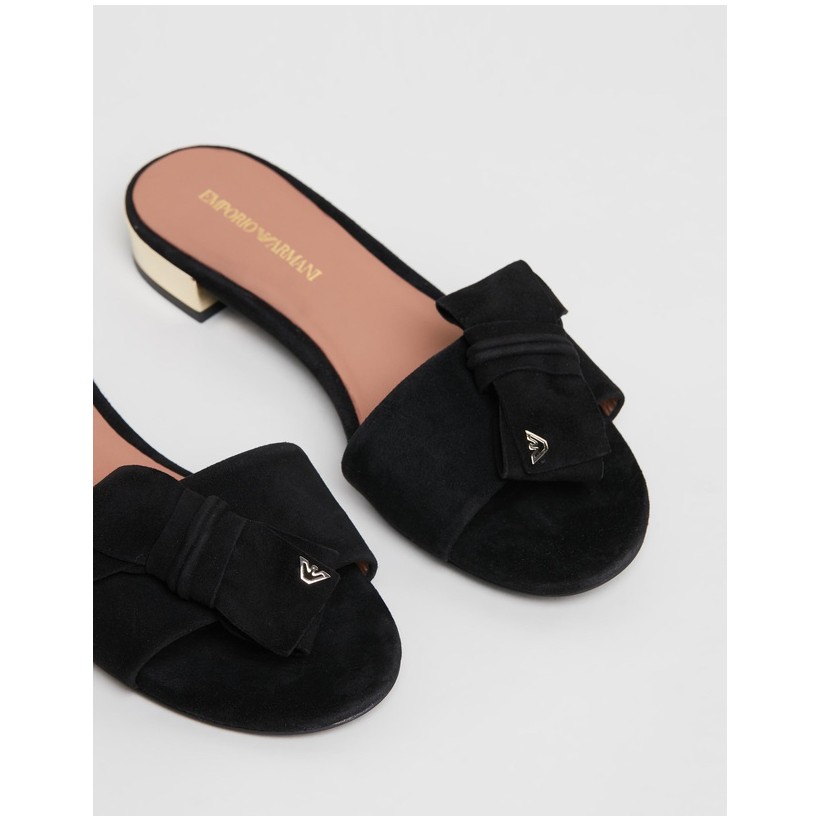 Suede Flat Sandals Black by Emporio Armani