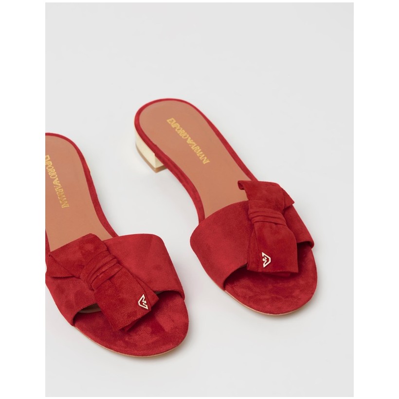 Suede Flat Sandals Red by Emporio Armani