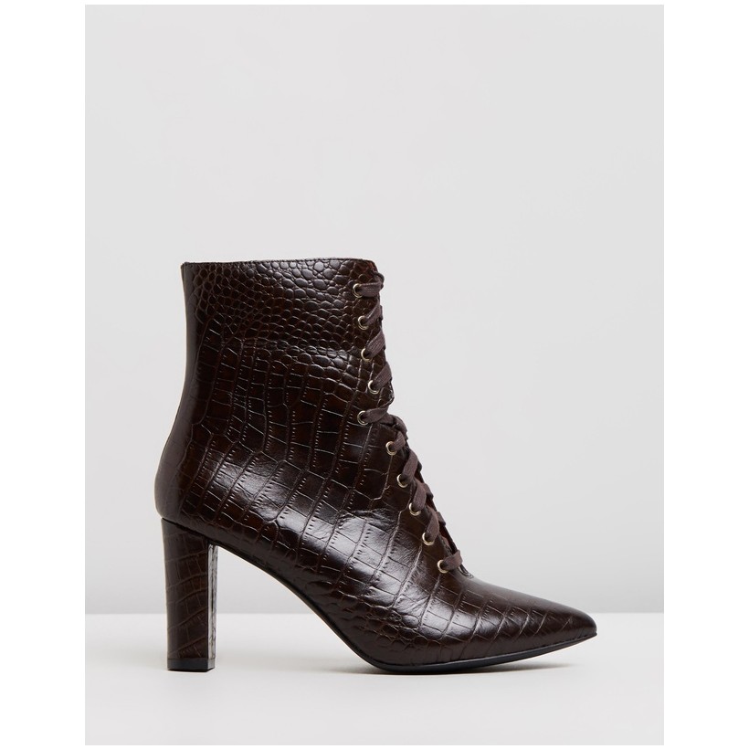 Sylvia Leather Ankle Boots Choc Croc by Atmos&Here