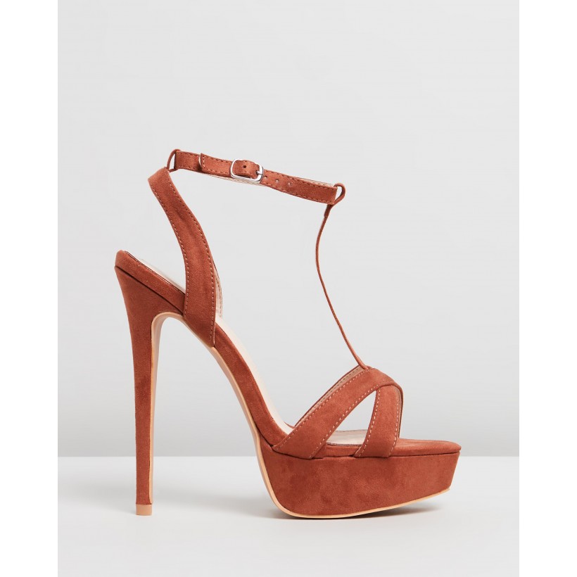 T-Bar Cross-Over Stiletto Platform Heels Tan by Missguided