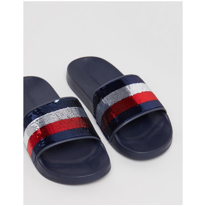 Tommy Sequins Pool Slides Red, White & Blue by Tommy Hilfiger
