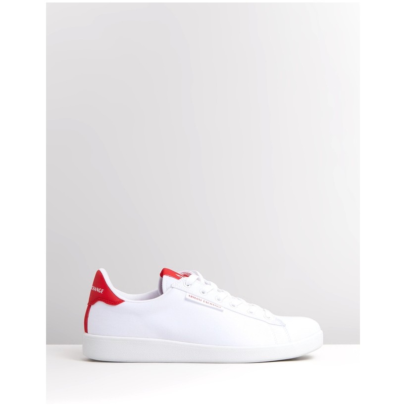 Twill Lace-Up Sneakers Optic White & Red by Armani Exchange