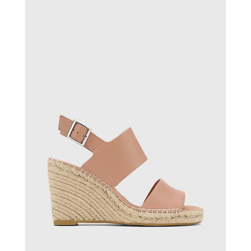 Vale Leather Open Toe Espadrille Wedges Pink by Wittner