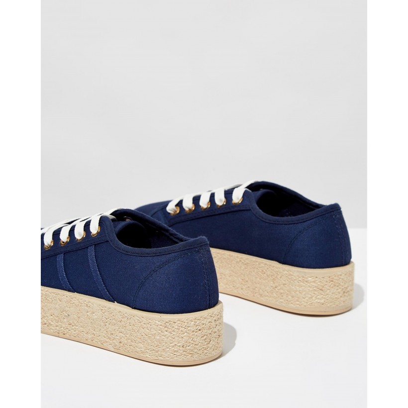 Willow Platform Espadrille Sneakers Navy Twill by Rubi