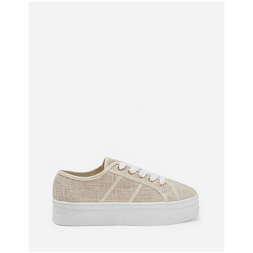 Willow Platform Sneakers Taupe Linen by Rubi