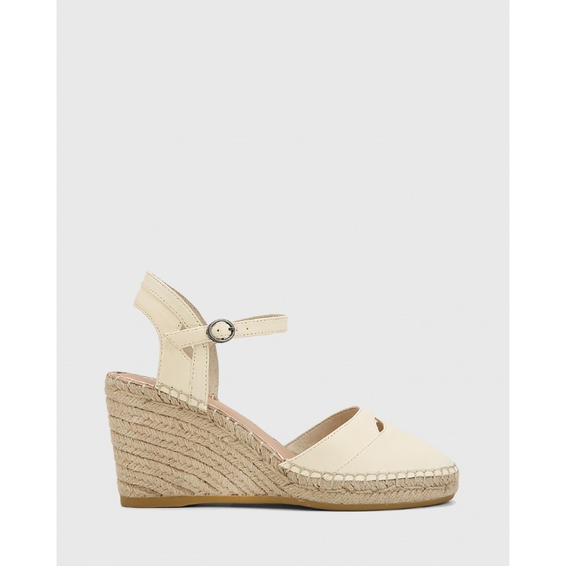 Zabel Leather Espadrille Wedges Cream by Wittner