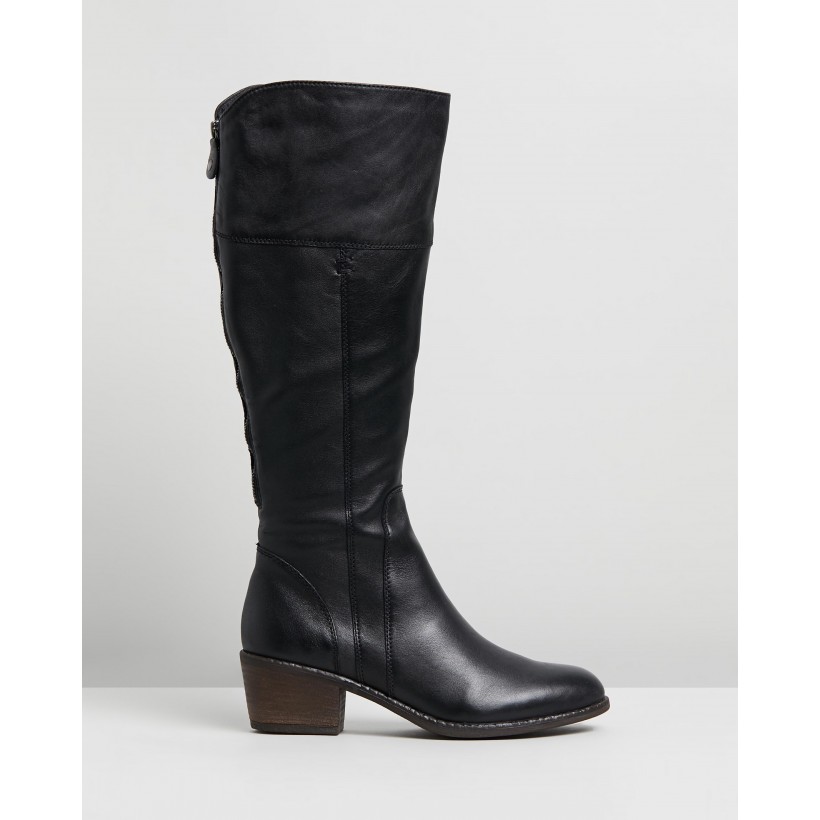 Yang Wide Casual Knee Boots Black Leather by Jo Mercer