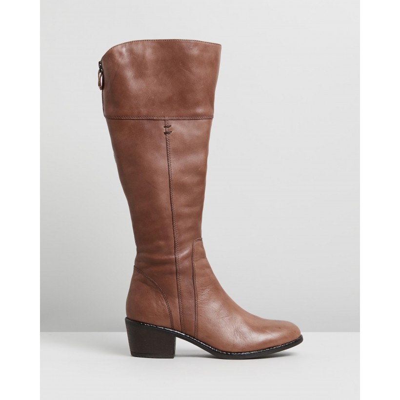 Yang Wide Casual Knee Boots Cognac Leather by Jo Mercer