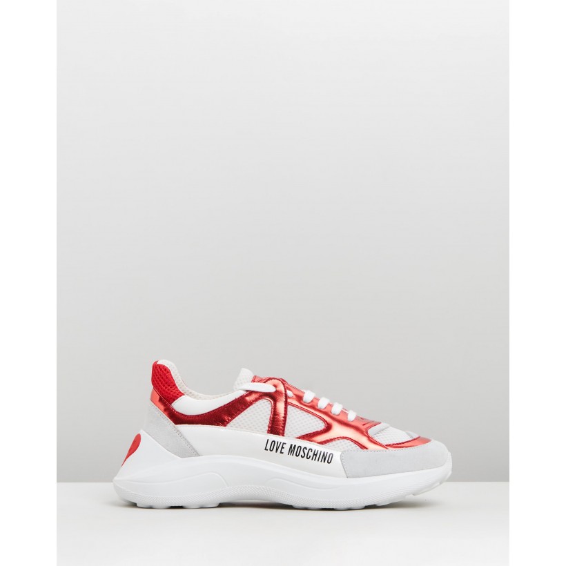 Chunky Sneakers White Mesh & Red by Love Moschino
