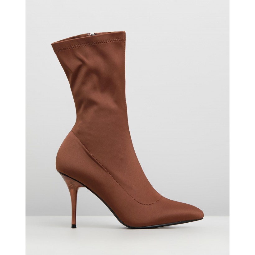 Perspex Heel Sock Boots Mocha by Missguided