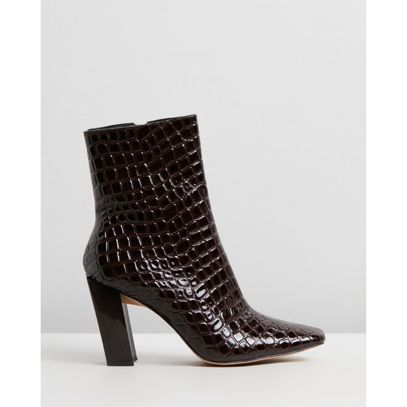 After Dark Croc Boots Brown by Missguided