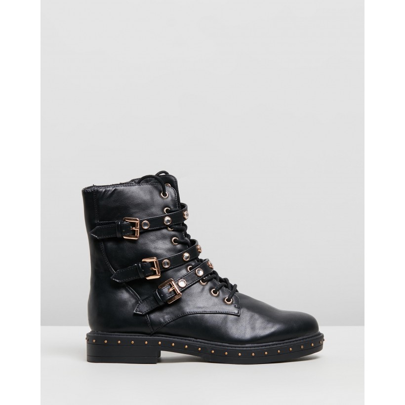 Triple Strap Embellish Hiker Boots Black by Missguided