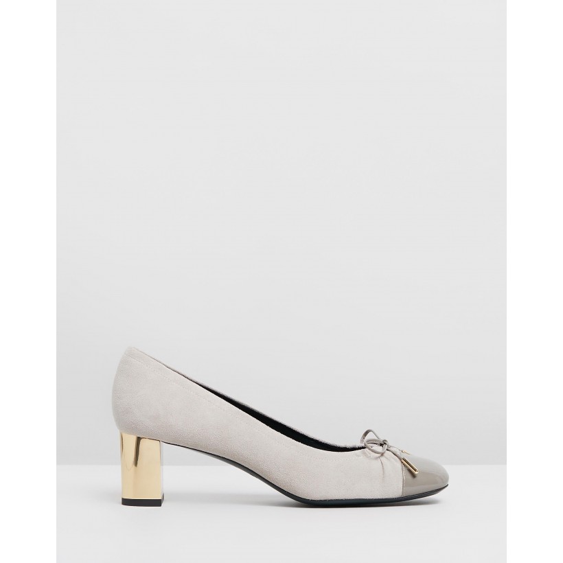 Pretty Bow Low Block Heels Grey by Mulberry