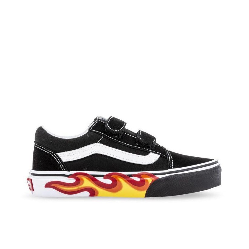 KIDS OLD SKOOL VELCRO FLAME CUT OUT (FLAME CUT OUT) BLACK/TRUE WHITE