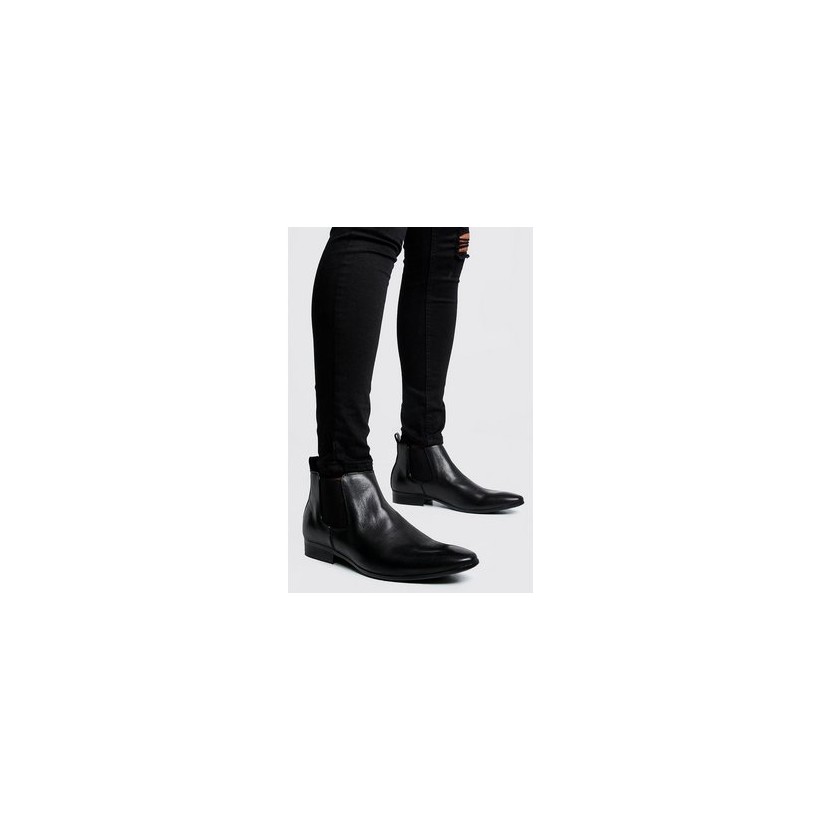 Leather Look Chelsea Boots in Black