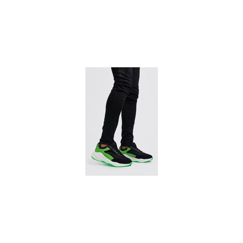 Neon Sole Chunky Trainer in Neon-Green