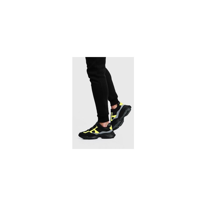 Neon & Reflective Chunky Sneaker in Black