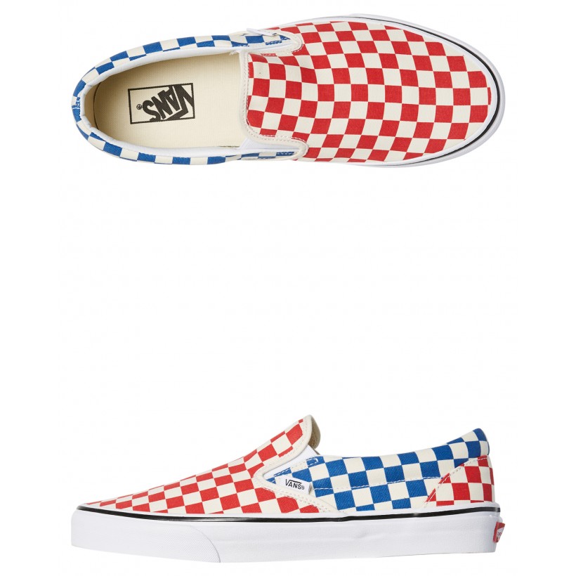 Mens Classic Slip On Checkerboard Shoe Red Blue By VANS