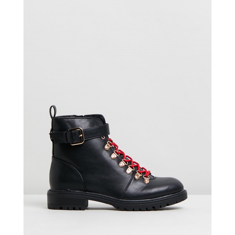Hariette Lace Up Boots Black & Gold by Rubi