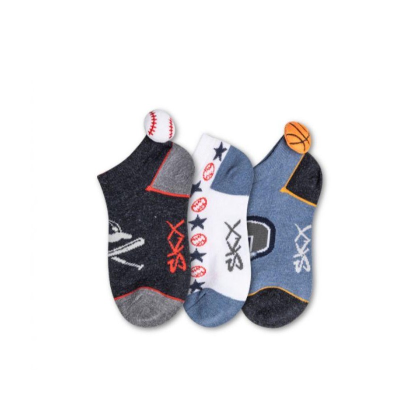 Blue Combo - Boys' 3 Pack Non-Terry Low Cut Socks