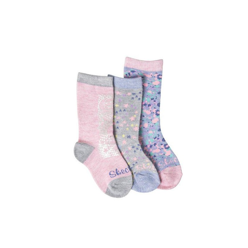 Pink / Grey - Girls' 3 Pack 1/2 Terry Low Cut Socks