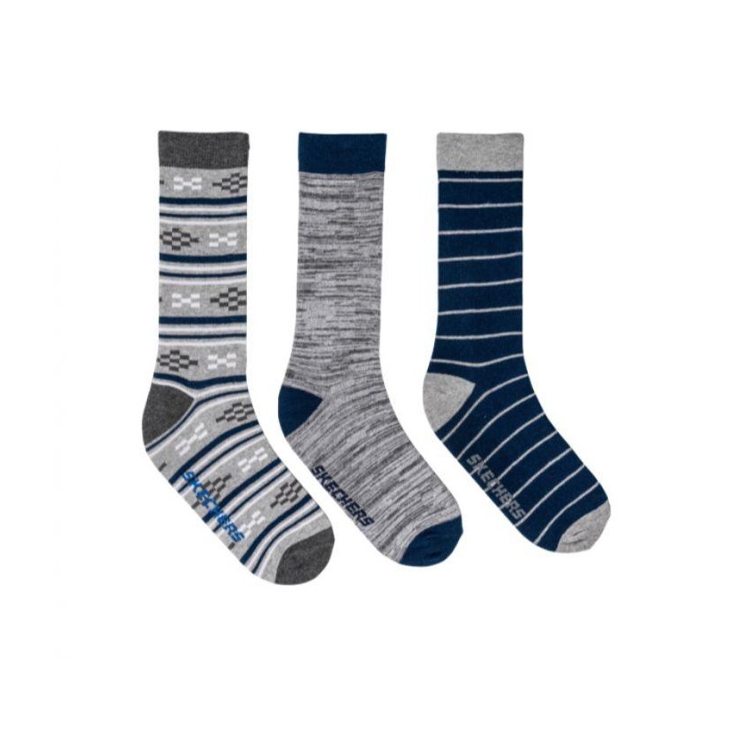 Grey/Blue - Men's 3 Pack Non-Terry Crew Socks