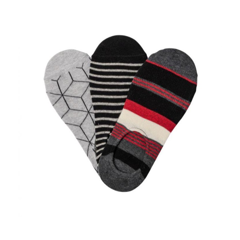 Grey / Red - Men's 3 Pack Non-Terry No Show Socks